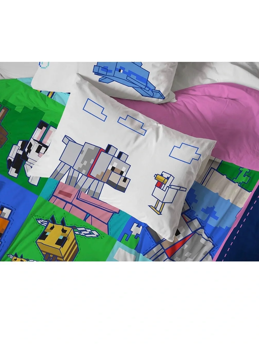 Minecraft Full Bedding Set Jay Franco Pink Blue Animals Comforter Set NEW